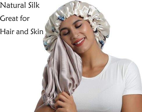 100% Mulberry Silk Lined Bonnet Adjustable Satin Sleep Cap 19 Momme Silk Bonnet for Women Curly,Long Hair Care in Saudi Arabia