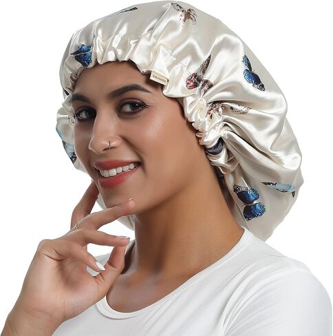 100% Mulberry Silk Lined Bonnet Adjustable Satin Sleep Cap 19 Momme Silk Bonnet for Women Curly,Long Hair Care in Saudi Arabia