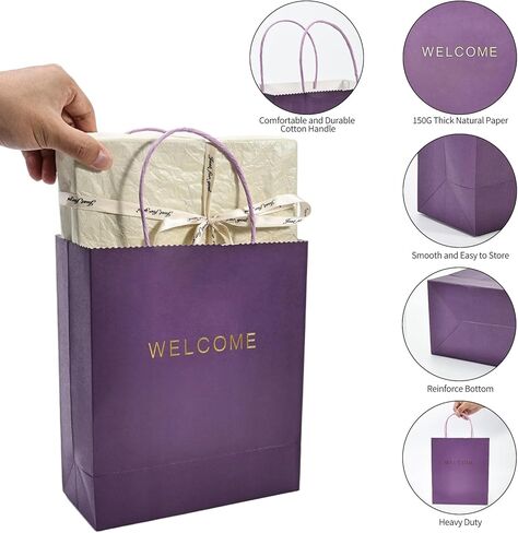 driew Welcome Bags 50 Pack, 7.9 x 3.7x 9.4'' Black Welcome Gift Bags Paper Bags with Handles Black Gift Bags for Retail, Wedding,Party, Shopping in Saudi Arabia