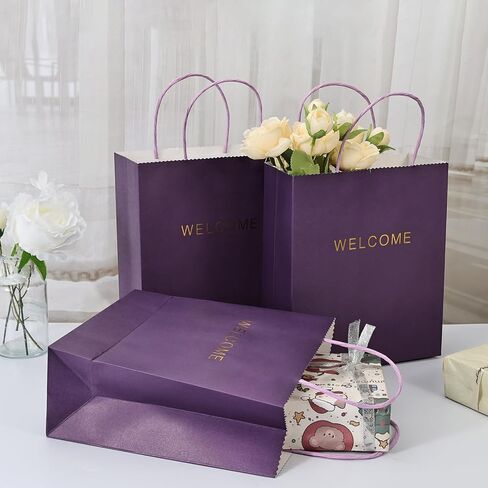 driew Welcome Bags 50 Pack, 7.9 x 3.7x 9.4'' Black Welcome Gift Bags Paper Bags with Handles Black Gift Bags for Retail, Wedding,Party, Shopping in Saudi Arabia