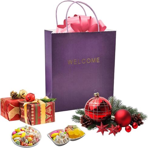 driew Welcome Bags 50 Pack, 7.9 x 3.7x 9.4'' Black Welcome Gift Bags Paper Bags with Handles Black Gift Bags for Retail, Wedding,Party, Shopping in Saudi Arabia