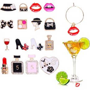 16 PCS Wines Glass Charm for Women Girl ، علامات الشراب للنظارات الجذعية ، سحر النبيذ مع علامات المعرف ، سحر زجاجي لحفل حفل زفاف عيد ميلاد عيد الحب الهدية in Kuwait