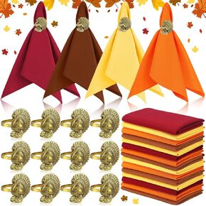 Willbond 12 مجموعة خواتم مناديل عيد الشكر مع مناشف قماش من مناشير الديك الرومي الخريف من منديل سبيكة تصاميم الديك الرومي in Kuwait