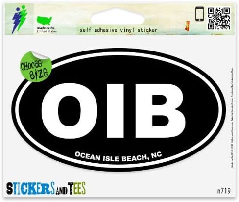 Ocean Isle Beach OIB NC Oval Black Vinyl Car Pumper Window Sticker 3 "× 2" in Saudi Arabia