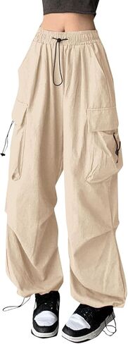 Cargo Pants for Women High Waist Baggy Casual Parachute Trousers Loose Fit Y2K Streetwear with Multi Pockets in Saudi Arabia