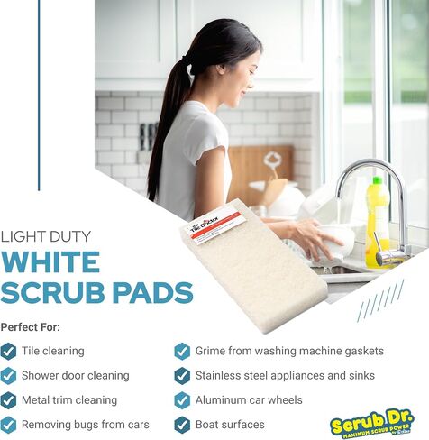 وسادة فرك Multipurpose Tile Doctor - مثالية للحمام ، تنظيف المطبخ والأرضيات - اسفنجة الطبق غير الخشبية ومبرر دش - غير كاشط - (أبيض - واجب الضوء ، 6 حزمة) in Saudi Arabia