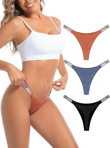 Aogda Thong Women's Underwear Sexy Panties Shine Strap G-String Thongs 3 Pack in Saudi Arabia