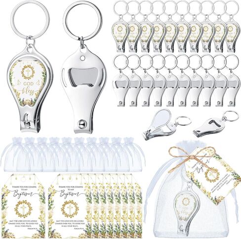 Vesici 50 Sets Baptism Party Favors for Guests Bottle Opener Keychains with Nail Clippers Gift Cards for Christening Souvenirs in Saudi Arabia