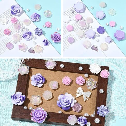 BEEFLIYNG 1 PACK Random Mixed 3D Resin ABS Colorful Rose Flower Butterfly Bow Charm Pearl Bead Acrylic Floral Decor Cabochons for Bracelet Earring Necklace Phone Case Craft DIY Jewelry Making in Kuwait