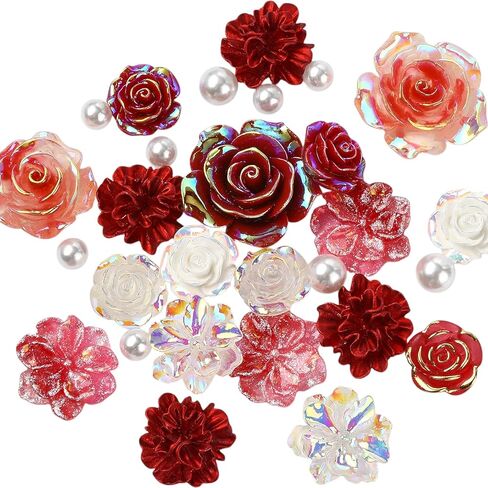 BEEFLIYNG 1 PACK Random Mixed 3D Resin ABS Colorful Rose Flower Butterfly Bow Charm Pearl Bead Acrylic Floral Decor Cabochons for Bracelet Earring Necklace Phone Case Craft DIY Jewelry Making in Kuwait