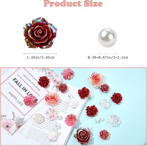 BEEFLIYNG 1 PACK Random Mixed 3D Resin ABS Colorful Rose Flower Butterfly Bow Charm Pearl Bead Acrylic Floral Decor Cabochons for Bracelet Earring Necklace Phone Case Craft DIY Jewelry Making in Kuwait
