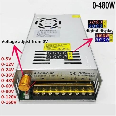 480W Switching Power Supply Adjust 0-12V 5V 24V 36V 48V 60V 80V 120V 160V DISTRION DISPART DISTRESS SUVENT (0-5V 60A) in Kuwait