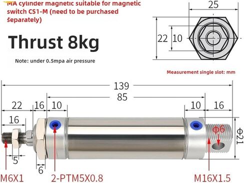 1pcs Stainless Steel Double Action MA Type with Magnet 16mm Bore 25/50/75/100/125/150/175/200/250/300mm Stroke Pneumatic Cylinder(Stroke 200mm) in Kuwait
