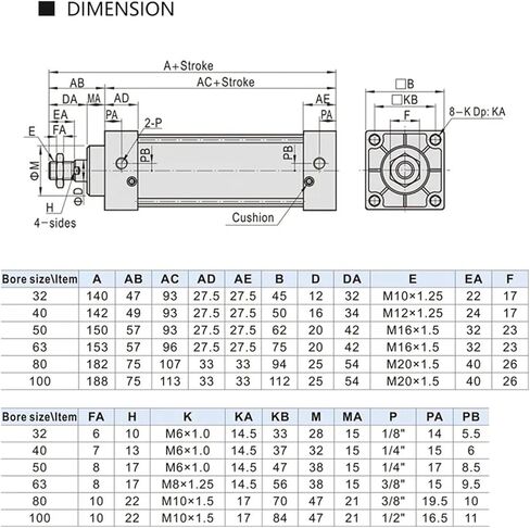 SC 32 40 50 63 Bore Pneumatic Air Cylinder Piston 75 100 150 200 300 400 500 600 800 1000mm Stroke Double Acting Cylinders(Stroke 150mm,SC50 (Bore 50mm)) in Saudi Arabia