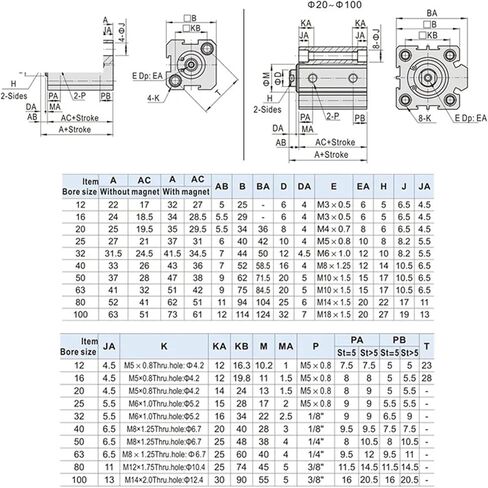 1pcs صغيرة مربعة رقيقة الهوائية الأسطوانة sda20-5x10-15-20-25-30-35-40-50-sb الأسنان الخارجية (SDA20x55-B) in Saudi Arabia
