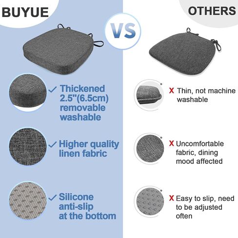 BUYUE Thickened 2.5" Friendly Woven Fabric Dining Chair Cushion, U-Shape High Density Foam Comfortable Chair Pad for Kitchen, Slip Resistant Indoor Seat Cushion (1 Piece, Dark Gray) in Saudi Arabia