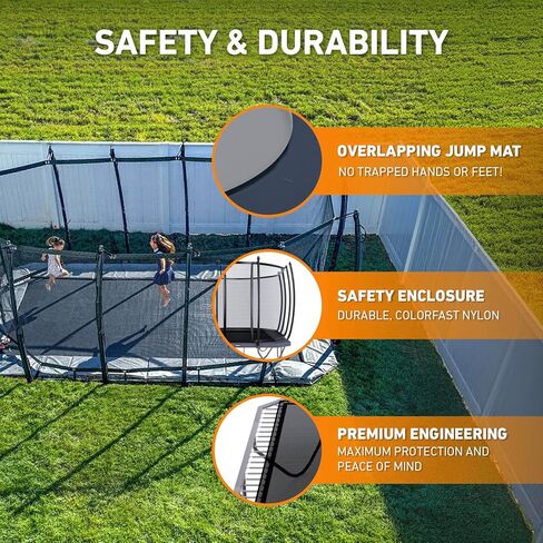Avyna Premium Rectangle In-Ground Trampoline ، 10 × 14 قدمًا ، 10 × 17 قدمًا ، 12x18 قدمًا-الترامبولين في الهواء الطلق للأطفال والبالغين مع ميزات السلامة المتقدمة in Kuwait