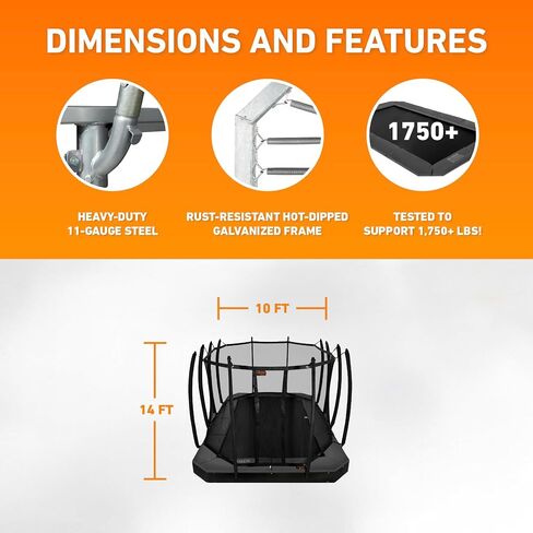 Avyna Premium Rectangle In-Ground Trampoline ، 10 × 14 قدمًا ، 10 × 17 قدمًا ، 12x18 قدمًا-الترامبولين في الهواء الطلق للأطفال والبالغين مع ميزات السلامة المتقدمة in Kuwait
