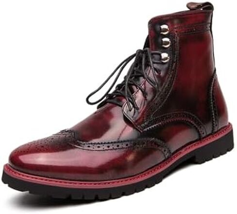 Men's Brogue Leather Lace-Up Ankle Boots with Wingtip Design Vintage Dress Boots for Casual Business Office Daily Wear and Formal Occasions in Saudi Arabia