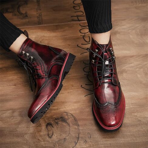 Men's Brogue Leather Lace-Up Ankle Boots with Wingtip Design Vintage Dress Boots for Casual Business Office Daily Wear and Formal Occasions in Saudi Arabia