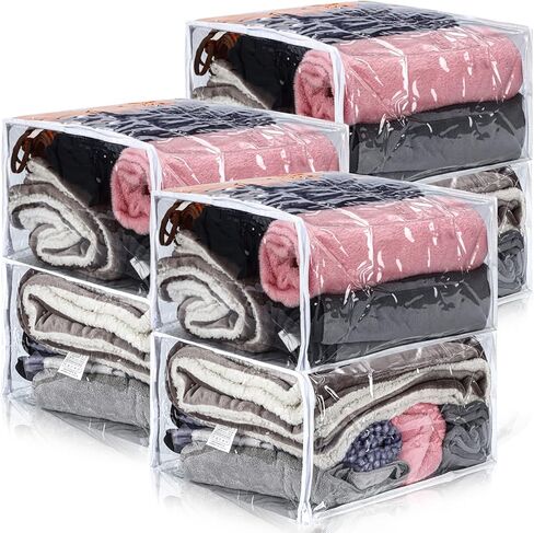 6 Packs Clear Zippered Storage Bags Sweater Moth Bags Plastic Storage for Blankets Clothes Bed Sheet Organizer with Zipper for Closet Linen Sweater Bed Sheet Clothes Pillow(18 x 15 x 9 Inch) in Saudi Arabia