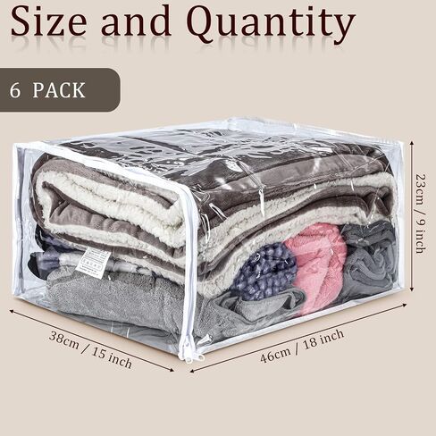 6 Packs Clear Zippered Storage Bags Sweater Moth Bags Plastic Storage for Blankets Clothes Bed Sheet Organizer with Zipper for Closet Linen Sweater Bed Sheet Clothes Pillow(18 x 15 x 9 Inch) in Saudi Arabia