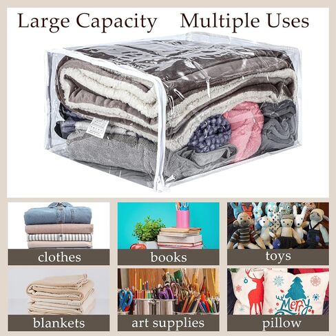 6 Packs Clear Zippered Storage Bags Sweater Moth Bags Plastic Storage for Blankets Clothes Bed Sheet Organizer with Zipper for Closet Linen Sweater Bed Sheet Clothes Pillow(18 x 15 x 9 Inch) in Saudi Arabia