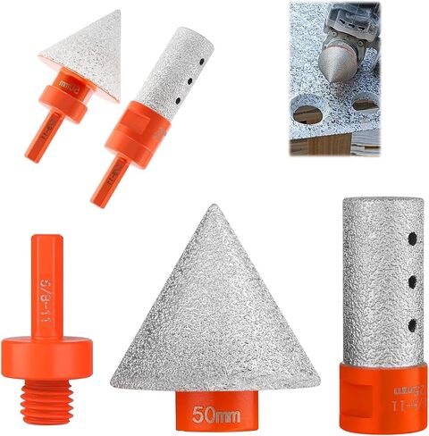 3 Pcs Diamond Beveling Chamfer Bits Set - 50mm Chamfer Bevel Tool, 25mm Drill Tool & 5/8-11 Adapter, for Drilling Enlarging Trimming Holes in Tile, Granite, Marble, Stone in Saudi Arabia