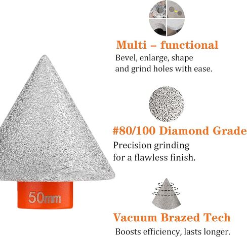 3 Pcs Diamond Beveling Chamfer Bits Set - 50mm Chamfer Bevel Tool, 25mm Drill Tool & 5/8-11 Adapter, for Drilling Enlarging Trimming Holes in Tile, Granite, Marble, Stone in Saudi Arabia