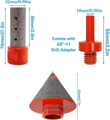 3 Pcs Diamond Beveling Chamfer Bits Set - 50mm Chamfer Bevel Tool, 25mm Drill Tool & 5/8-11 Adapter, for Drilling Enlarging Trimming Holes in Tile, Granite, Marble, Stone in Saudi Arabia