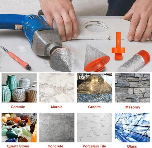 3 Pcs Diamond Beveling Chamfer Bits Set - 50mm Chamfer Bevel Tool, 25mm Drill Tool & 5/8-11 Adapter, for Drilling Enlarging Trimming Holes in Tile, Granite, Marble, Stone in Saudi Arabia