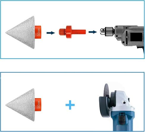 3 Pcs Diamond Beveling Chamfer Bits Set - 50mm Chamfer Bevel Tool, 25mm Drill Tool & 5/8-11 Adapter, for Drilling Enlarging Trimming Holes in Tile, Granite, Marble, Stone in Saudi Arabia
