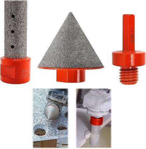 3 Pcs Diamond Beveling Chamfer Bits Set - 50mm Chamfer Bevel Tool, 25mm Drill Tool & 5/8-11 Adapter, for Drilling Enlarging Trimming Holes in Tile, Granite, Marble, Stone in Saudi Arabia