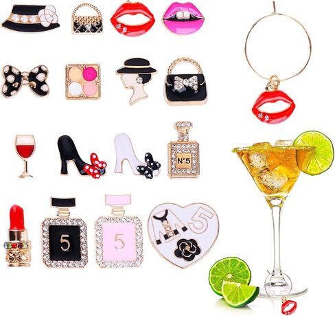 16 PCS Wines Glass Charm for Women Girl ، علامات الشراب للنظارات الجذعية ، سحر النبيذ مع علامات المعرف ، سحر زجاجي لحفل حفل زفاف عيد ميلاد عيد الحب الهدية in Saudi Arabia