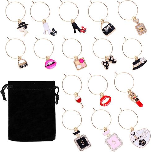 16 PCS Wines Glass Charm for Women Girl ، علامات الشراب للنظارات الجذعية ، سحر النبيذ مع علامات المعرف ، سحر زجاجي لحفل حفل زفاف عيد ميلاد عيد الحب الهدية in Saudi Arabia