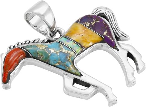 قلادة حصان من الفضة الإسترليني والفيروز والأحجار الكريمة الأصلية مع سلسلة مقاس 20 بوصة in Kuwait