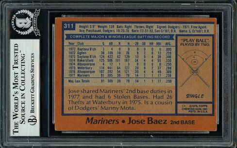 خوسيه بايز تم توقيعه 1978 Topps Rookie Card #311 Seattle Mariners Beckett Bas #11317521 - Baseball Slabbed Cards in Saudi Arabia
