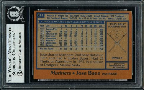 خوسيه بايز تم توقيعه 1978 Topps Rookie Card #311 Seattle Mariners Beckett Bas #11317520 - Baseball Slabbed Cards in Saudi Arabia