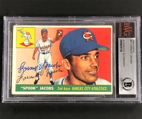 FORREST JACOBS signed 1955 Topps Baseball #61 KC Athletics card ~ BGS BAS BVG - Baseball Slabbed Autographed Cards in Saudi Arabia