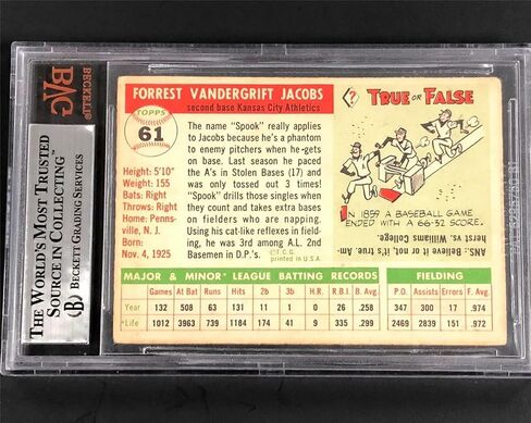 FORREST JACOBS signed 1955 Topps Baseball #61 KC Athletics card ~ BGS BAS BVG - Baseball Slabbed Autographed Cards in Saudi Arabia
