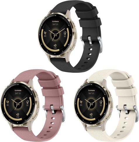 3 حزمة 18 مم نطاق متوافق مع Garmin Venu 3S / Venu 2S / Vivoactive 4S / Vivomove 3S ، معصم حزام بديل للسيليكون ل Garmin Forerunner 255s / 265s in Kuwait