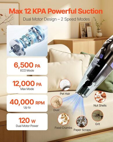 VEVOR Handheld Vacuum, Portable Vacuum Cleaner Cordless with HEPA Filter and Brushes, Lightweight Hand Held Cleaner with Powerful Suction, for Car, Home, Office, Pet Hair in Saudi Arabia