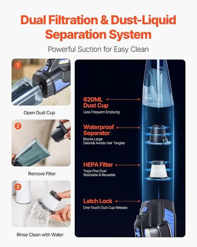 VEVOR Handheld Vacuum, Portable Vacuum Cleaner Cordless with HEPA Filter and Brushes, Lightweight Hand Held Cleaner with Powerful Suction, for Car, Home, Office, Pet Hair in Saudi Arabia