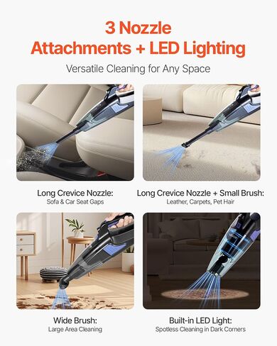 VEVOR Handheld Vacuum, Portable Vacuum Cleaner Cordless with HEPA Filter and Brushes, Lightweight Hand Held Cleaner with Powerful Suction, for Car, Home, Office, Pet Hair in Saudi Arabia