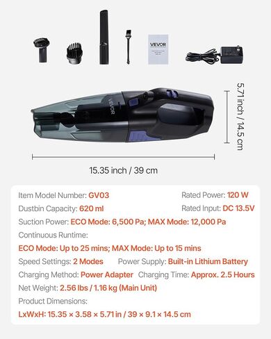VEVOR Handheld Vacuum, Portable Vacuum Cleaner Cordless with HEPA Filter and Brushes, Lightweight Hand Held Cleaner with Powerful Suction, for Car, Home, Office, Pet Hair in Saudi Arabia