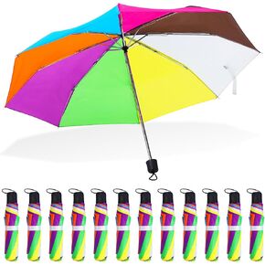 Cunno 12 Pieces Rainbow Umbrella Portable Tri Folded Umbrella 10 Ribs Folding Travel Umbrella Windproof Compact Rainbow Umbrella Collapsible Pride Umbrella for Women Men Kids Rain Travel in Kuwait