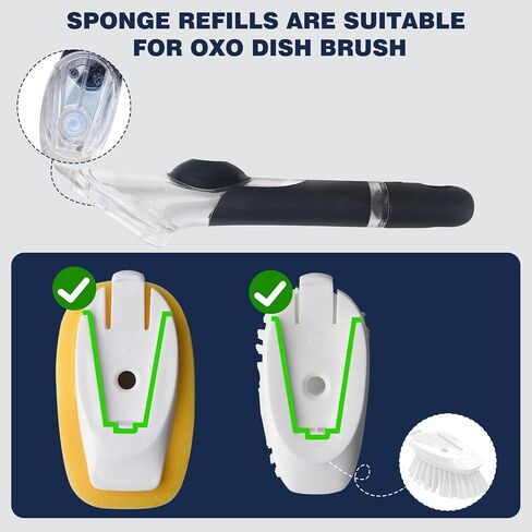 Sponge Brush Refills for OXO Dish Brush, 4 Pack Soap Dispensing Dish Refills, Scrub Replacement Head for Scrubber, Sponge Replacement Head Fits Soap Dispensing Handle in Kuwait