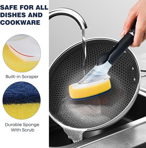 Sponge Brush Refills for OXO Dish Brush, 4 Pack Soap Dispensing Dish Refills, Scrub Replacement Head for Scrubber, Sponge Replacement Head Fits Soap Dispensing Handle in Kuwait