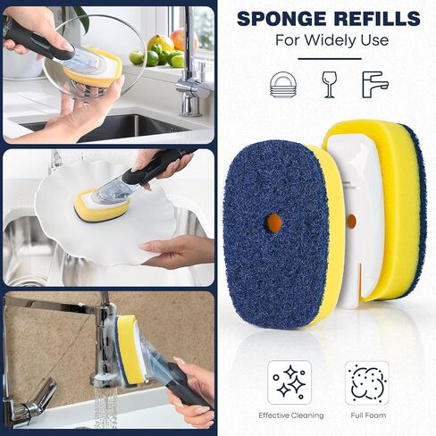 Sponge Brush Refills for OXO Dish Brush, 4 Pack Soap Dispensing Dish Refills, Scrub Replacement Head for Scrubber, Sponge Replacement Head Fits Soap Dispensing Handle in Kuwait