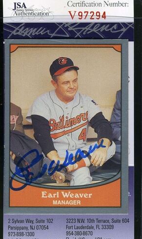 Earl Weaver 1990 Pacific JSA COA يدويًا توقيعًا أصيلًا - بطاقات البيسبول الموقعة MLB in Saudi Arabia